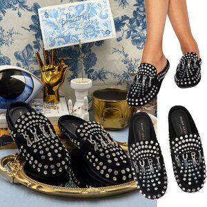 🆕 KURT GEIGER LONDON 🧿 NWOB Kurt Crystal Slipper, Black Suede - Sz 37 US 7